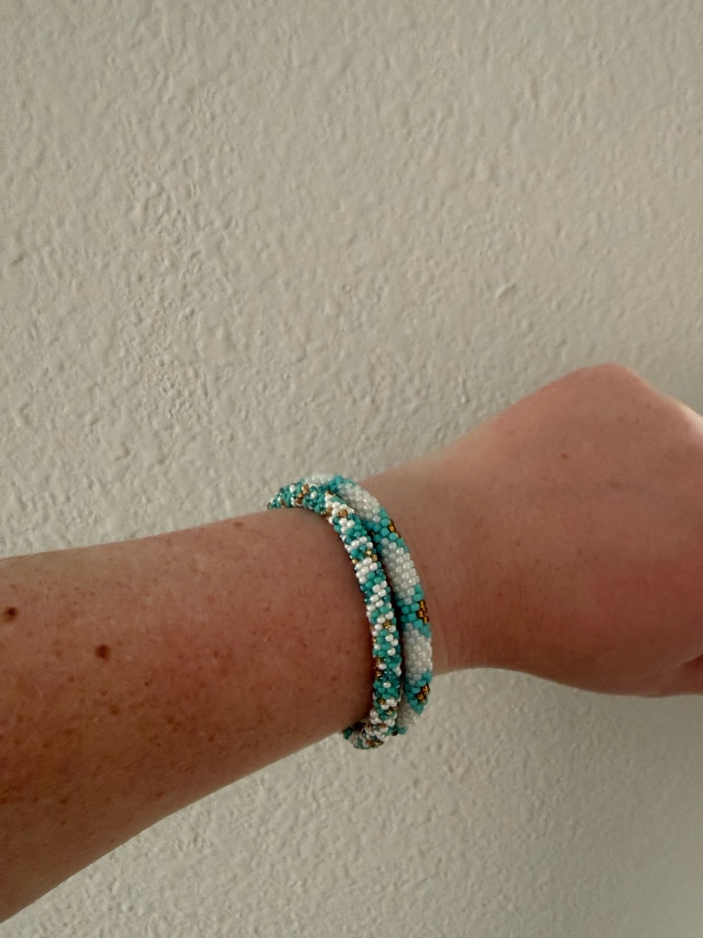 Turquoise and White Seed Bead Bracelet Set